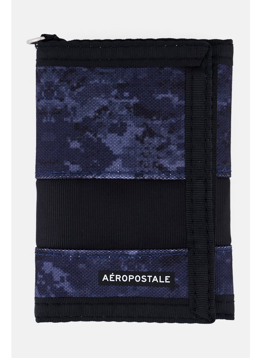 Men Brand Logo Trifold Wallet, Navy