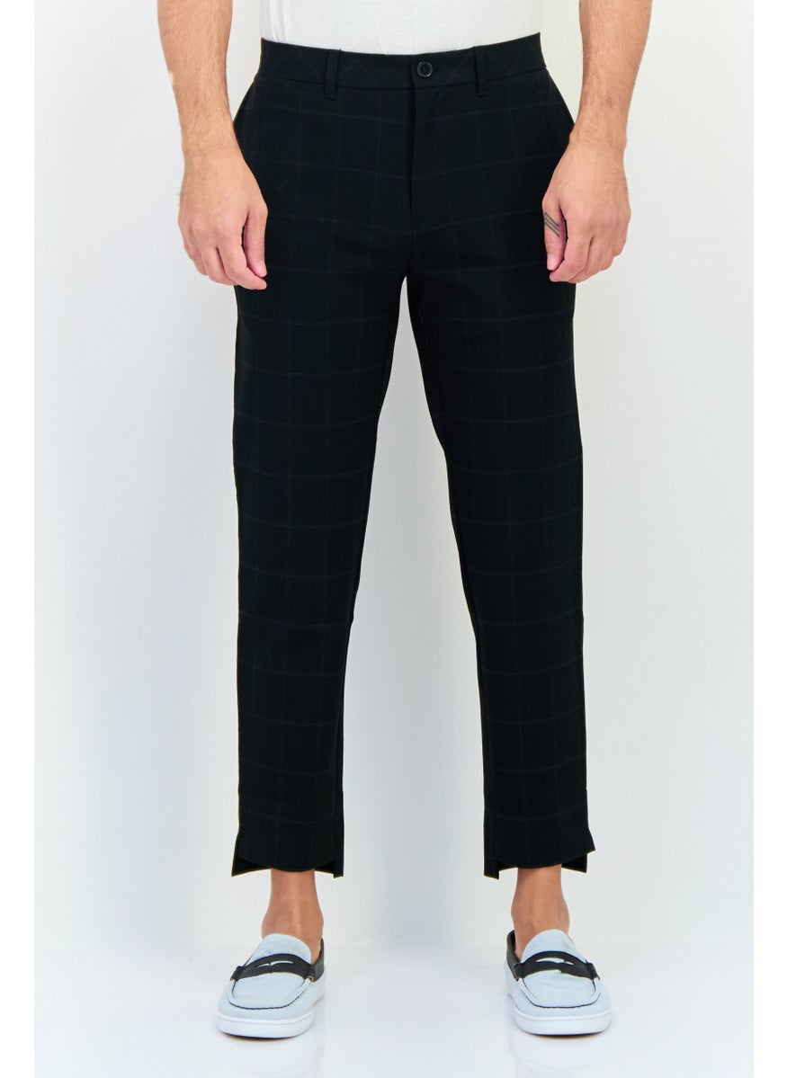 Men Regular Fit Checkered Chino Pants, Black
