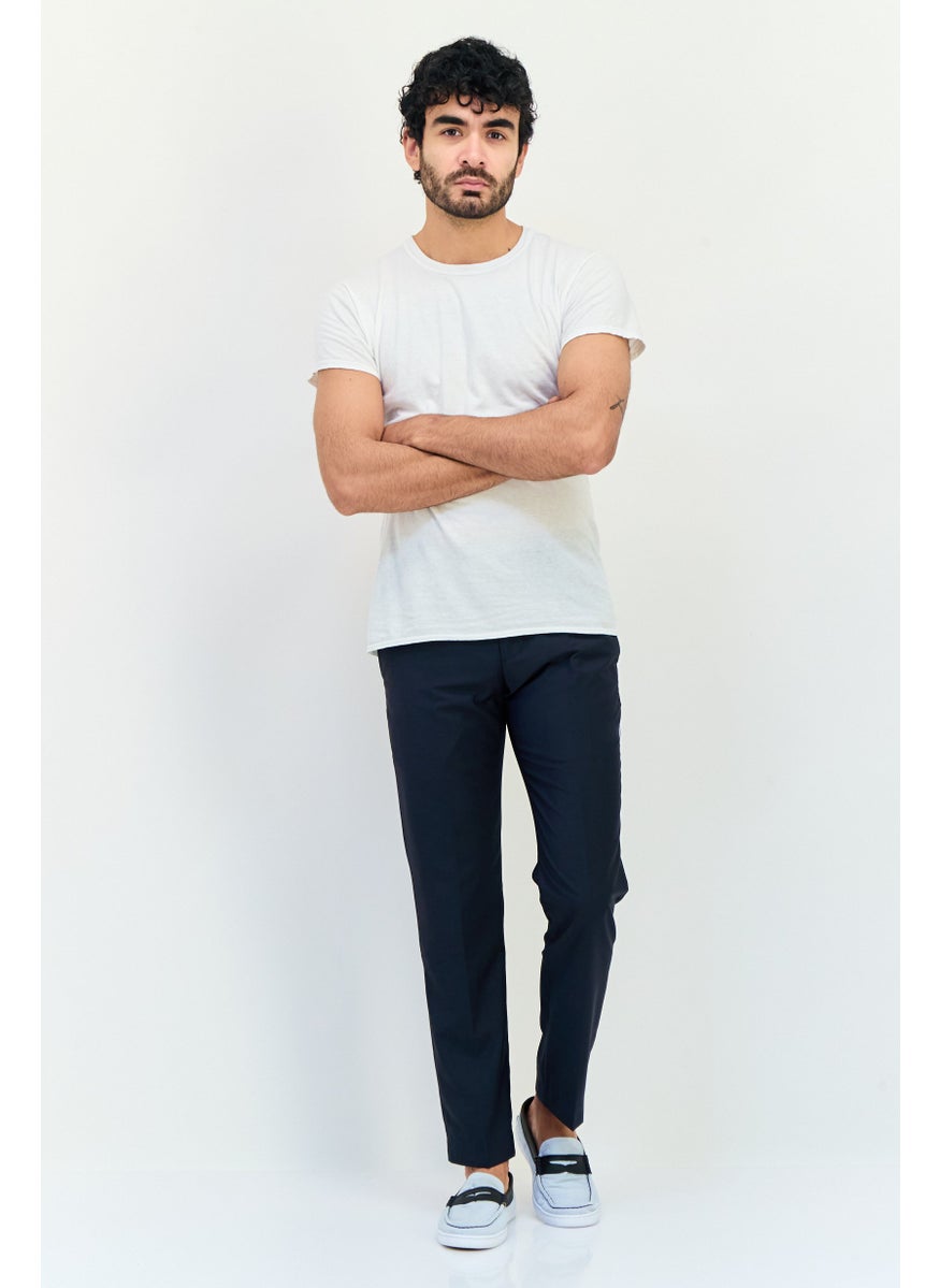 Men Regular Fit Plain Dress Pants, Black