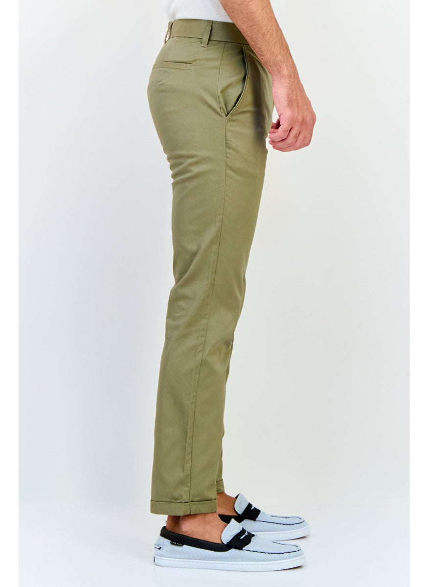 Men Slim Fit Solid Chino Pants, Khaki