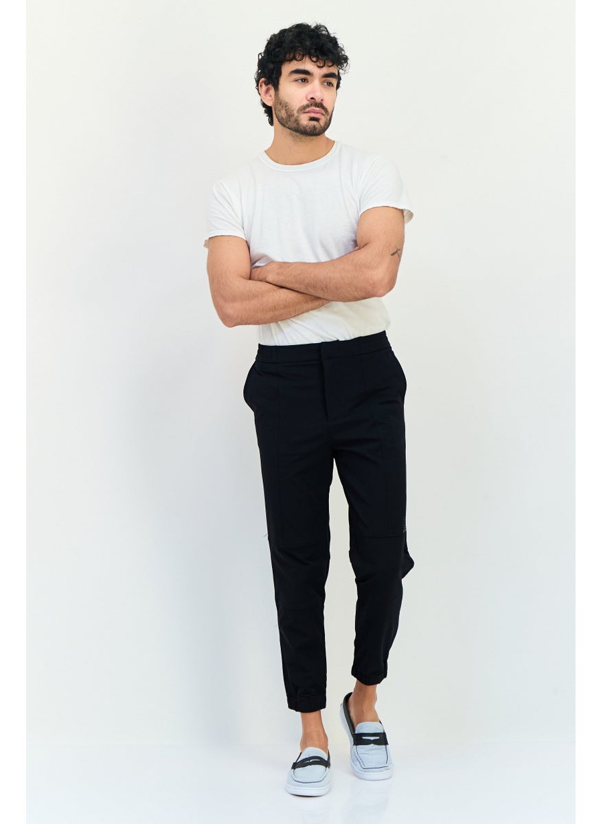 Men Regular Fit Solid Jogger Pants, Black