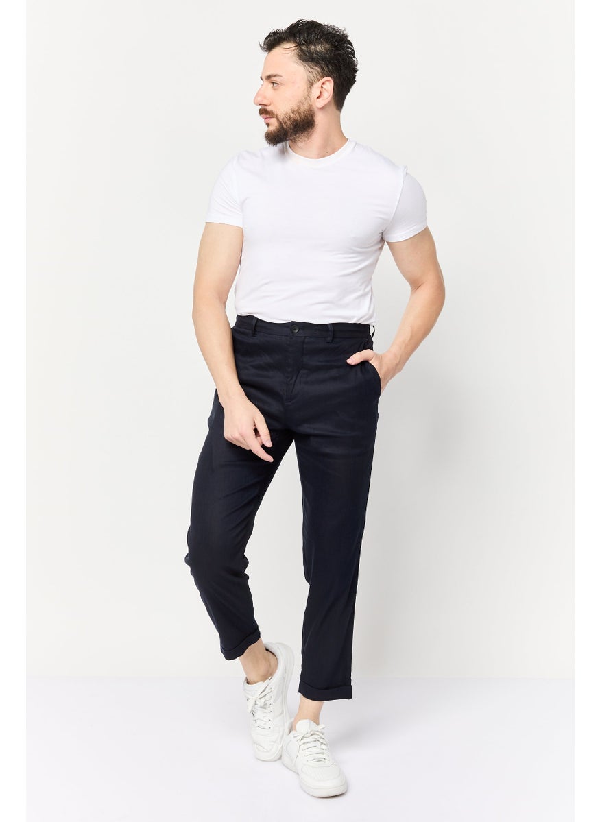 Men Regular Fit Solid Chino Pants, Dark Navy