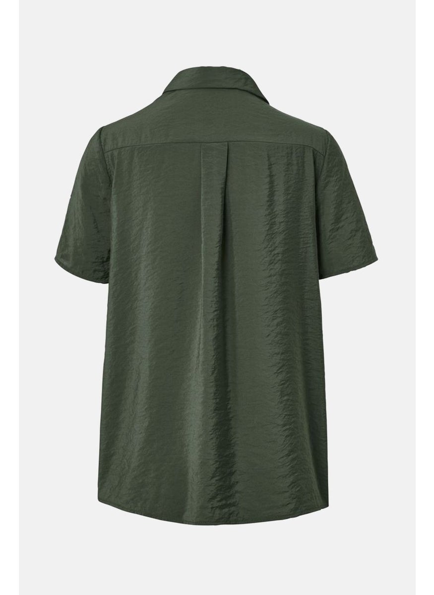 Women Split Neck Short Sleeve Blouse, Sage