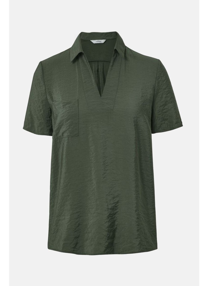 Women Split Neck Short Sleeve Blouse, Sage