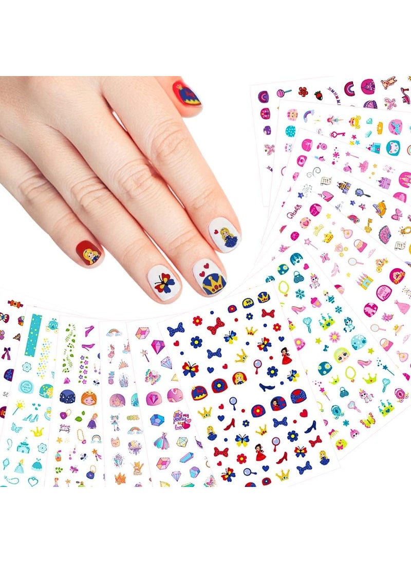 Small Kids Nail Stickers Princess Nails Decals for Little Girls 12 Sheets, 600+ Cute Toddler Tiny Fingernail Wraps Birthday Party Favors, Easter Basket Filler, Christmas Holiday Gift