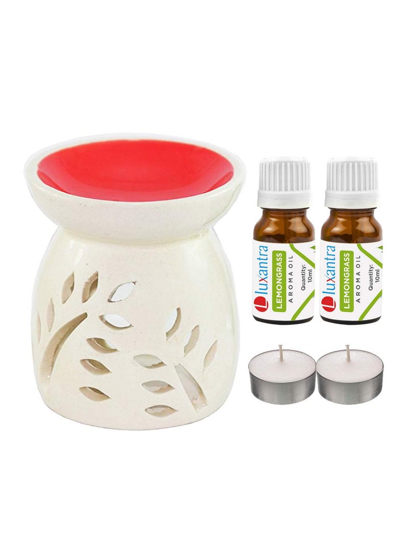Luxantra Ceramic Aroma Diffuser with 2 Lemongrass Aroma Oil 2 TLight Free