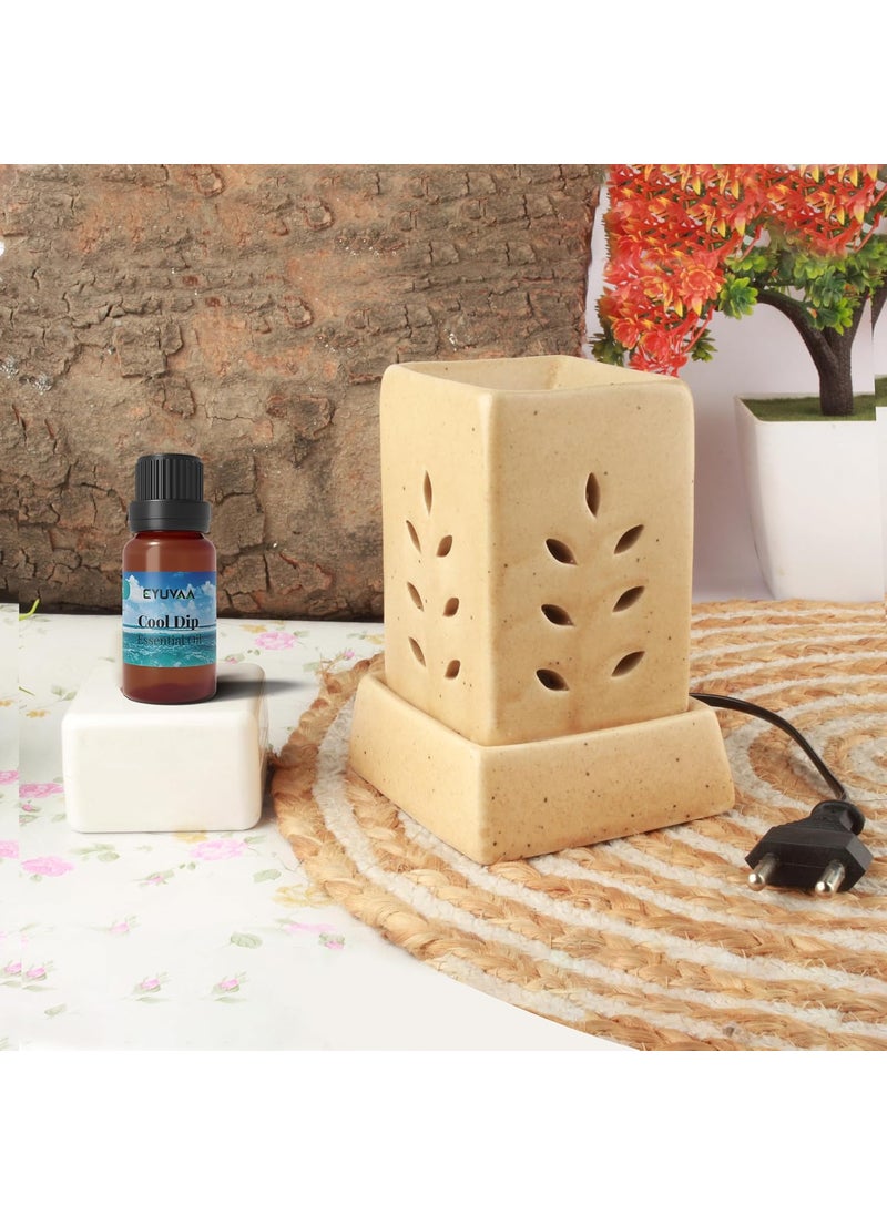 DECOVAA Square Shape Electric Aroma Diffuser Essential Oil Burners Lamp Aromatherapy Diffuser Set for Home Freagnance Oil Warmer with 10 ml Fragrance Oil Brown CoolDip Fragrance