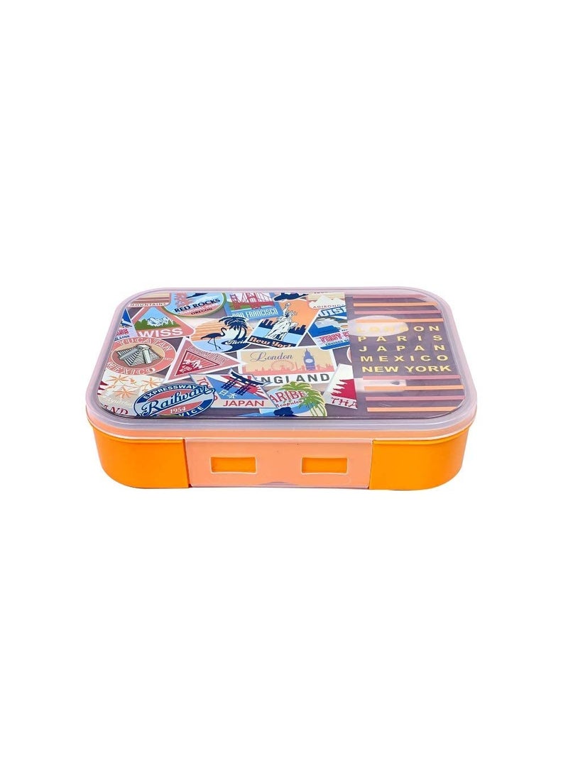 Kytaste Lunch Box with 3 Separate Compartments for School Office with Spoon (Brown)
