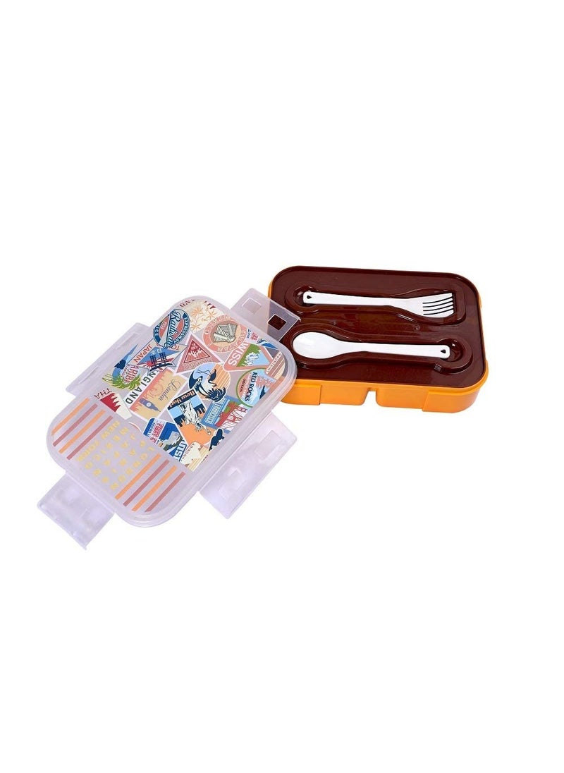 Kytaste Lunch Box with 3 Separate Compartments for School Office with Spoon (Brown)