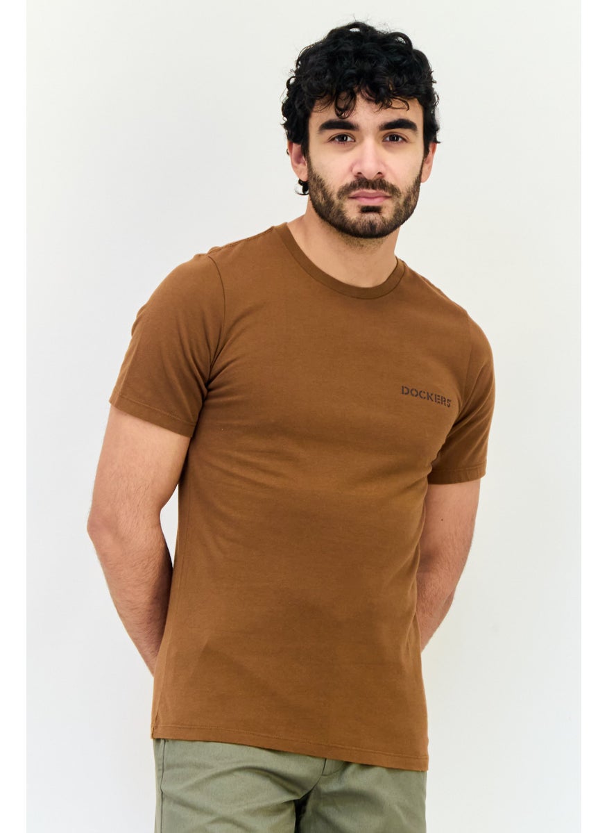 Men Crew Neck Short Sleeve Brand Logo T Shirt, Brown