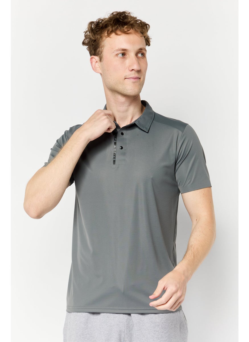 Men Sportswear Fit Short Sleeve Outdoor Polo Shirt, Dark Grey