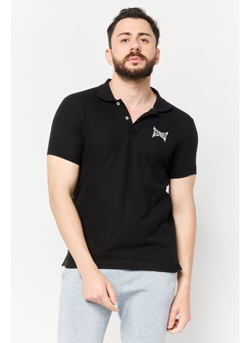 Men Regular Fit Short Sleeve Brand Logo Polo Shirt, Black