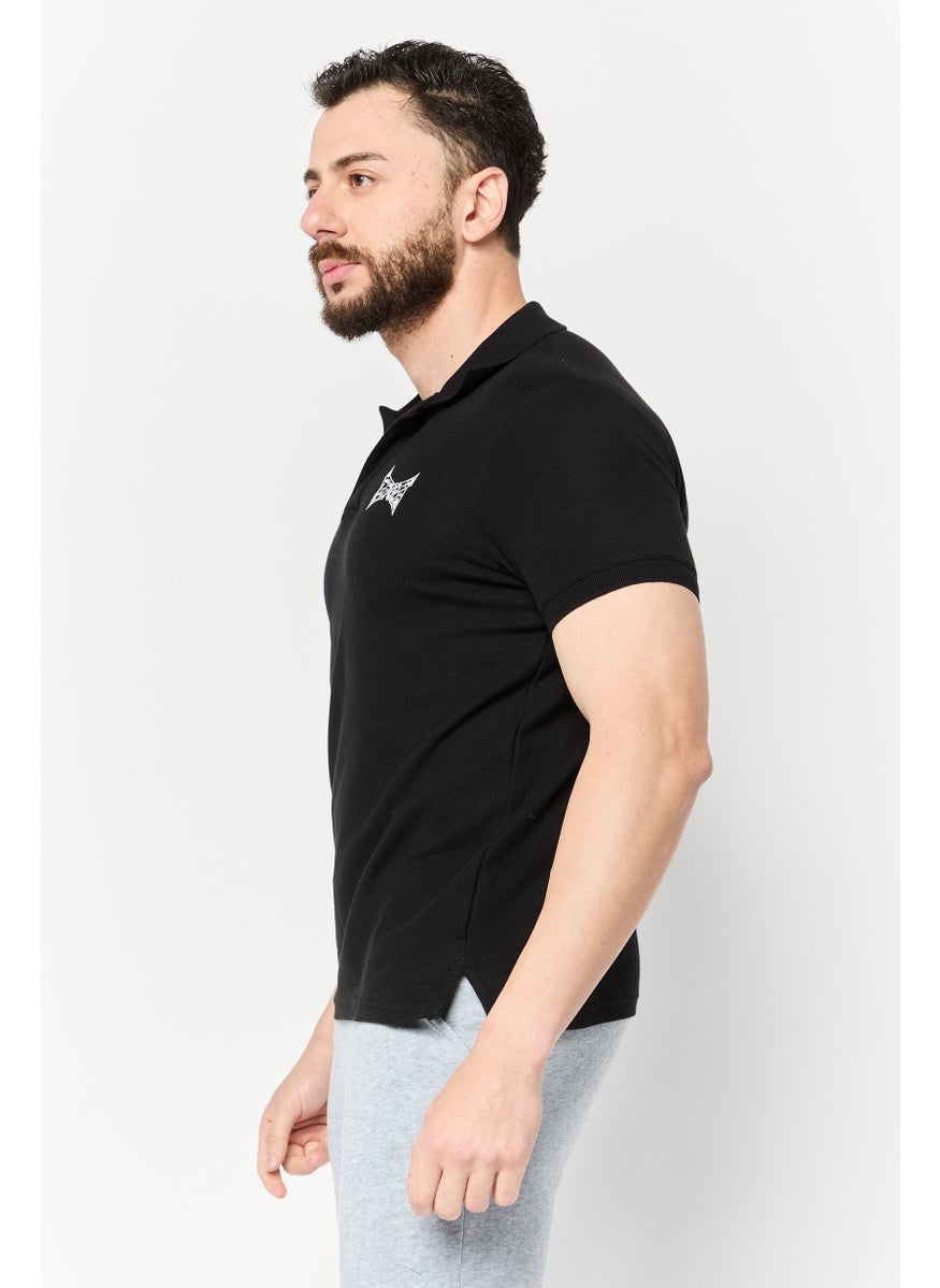 Men Regular Fit Short Sleeve Brand Logo Polo Shirt, Black