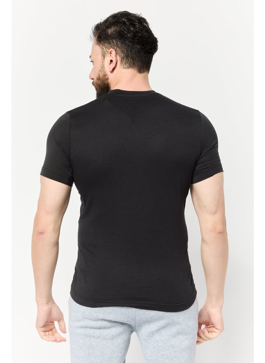 Men Regular Fit Short Sleeve Brand Logo Polo Shirt, Black
