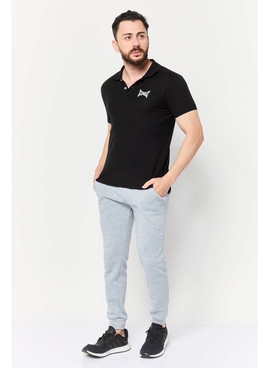 Men Regular Fit Short Sleeve Brand Logo Polo Shirt, Black