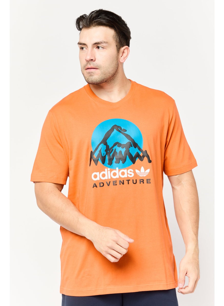 Men Sportswear Fit Short Sleeves Outdoor T-Shirt, Orange