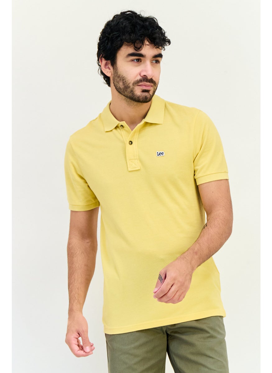 Men Regular Fit Embroidered Logo Short Sleeves Polo Shirt, Light Yellow