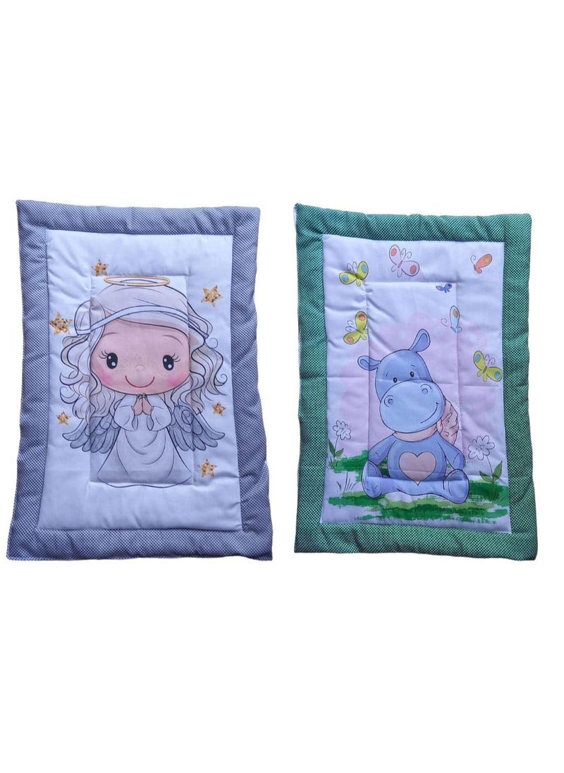 Vivatra Combo Newborn Baby Pom Pom Cotton Baby Bed Godari Cradle Bed Crib Sheet Changing Mat Baby Godadi Godari Bedding Set Mattress_Pack of 2 Piece_20 30 Inch Babygirl Hippo