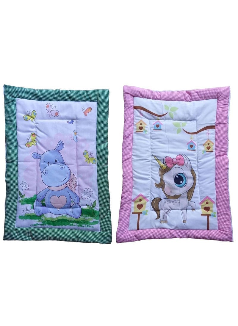 Vivatra Combo Newborn Baby Pom Pom Cotton Baby Bed Godari Cradle Bed Crib Sheet Changing Mat Baby Godadi Godari Bedding Set Mattress_Pack of 2 Piece_20 30 Inch Unicorn Hippo