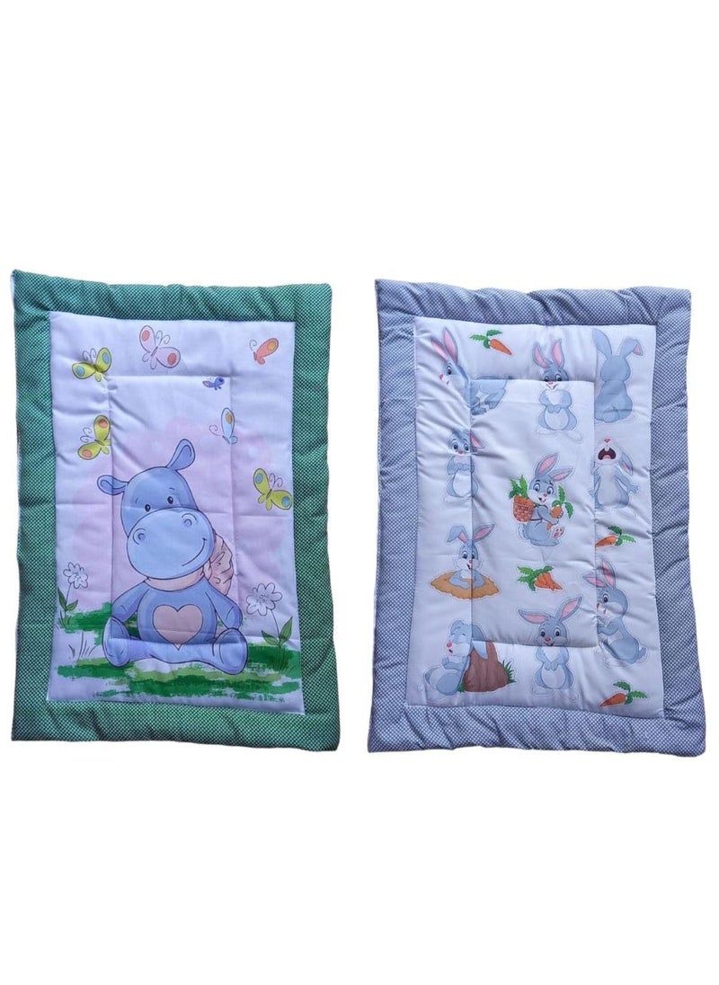 Vivatra Combo Newborn Baby Pom Pom Cotton Baby Bed Godari Cradle Bed Crib Sheet Changing Mat Baby Godadi Godari Bedding Set Mattress_Pack of 2 Piece_20 30 Inch Hippo Rabbit