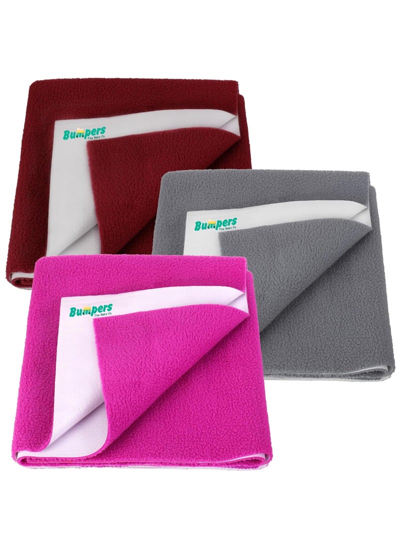 Bumpers AntiPiling Quick Dry Absorbent Sheet Polycotton Baby Bed Protecting Waterproof Mat Rani Pink Grey Maroon Small 70 x 50cm Pack of 3