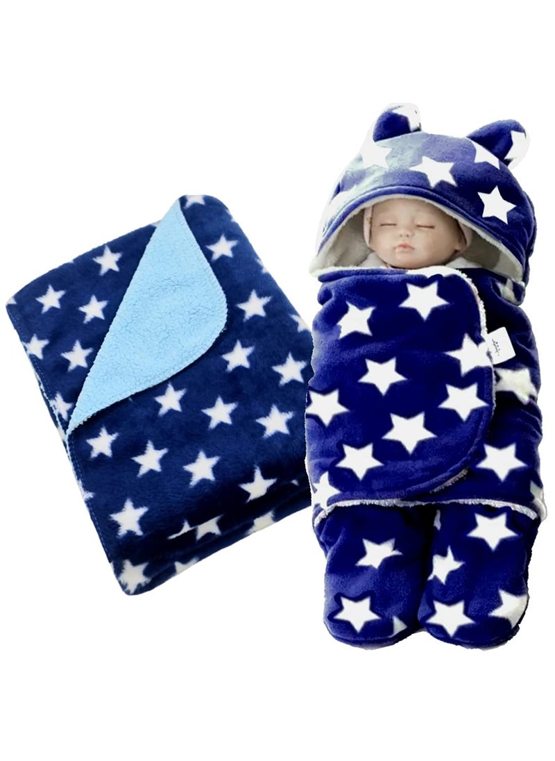 Millionminds Baby Blankets New Born Hooded Wrapper Sleeping Bag and Baby Bath Towel for 06 Months Baby Boys and Baby Girls Blue