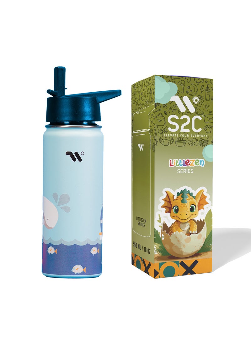 S2C Kids Water Bottle with Straw Lid – 550ml Stainless Steel, Double Wall Insulated, BPA-Free, Leak-Proof Bottle for School & Toddlers (blue)