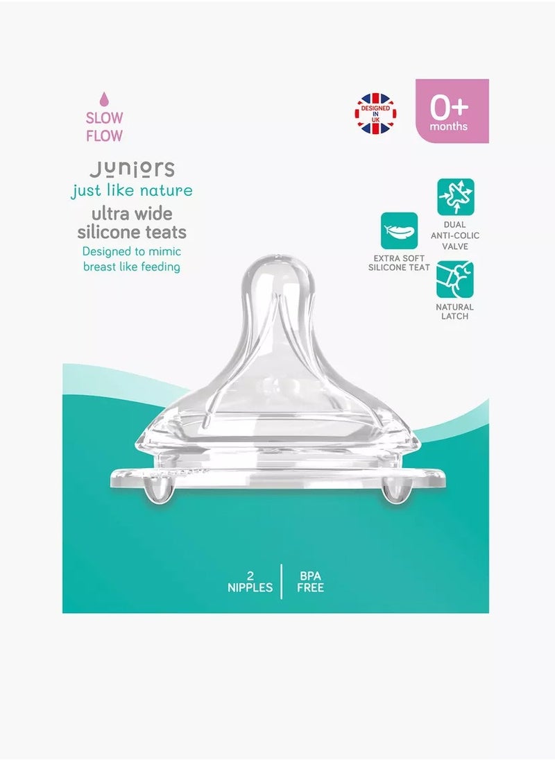 2 Pieces Just Like Nature Teats With Dual Anti Colic Valves & Natural Latch Slow Flow