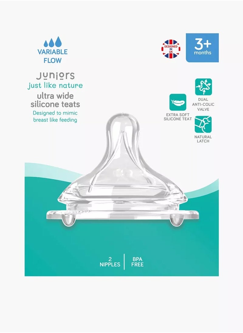 2 Pieces Just Like Nature Teats With Dual Anti Colic Valves & Natural Latch Variable Flow