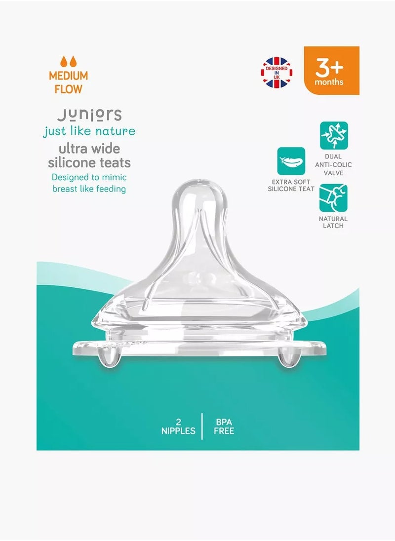 2 Pieces Just Like Nature Teats With Dual Anti Colic Valves & Natural Latch Medium Flow