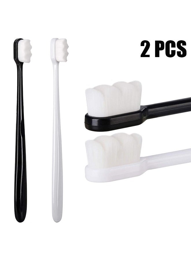 2 Pcs Ultra Super Fine Soft bristled Micronano Toothbrush, Portable Denture Sided Cleaning Brush, Adult Toothbrush Micro Nano 15000 Floss Bristle, Sensitive Teeth Oral Gum Recessionc (Black, White)
