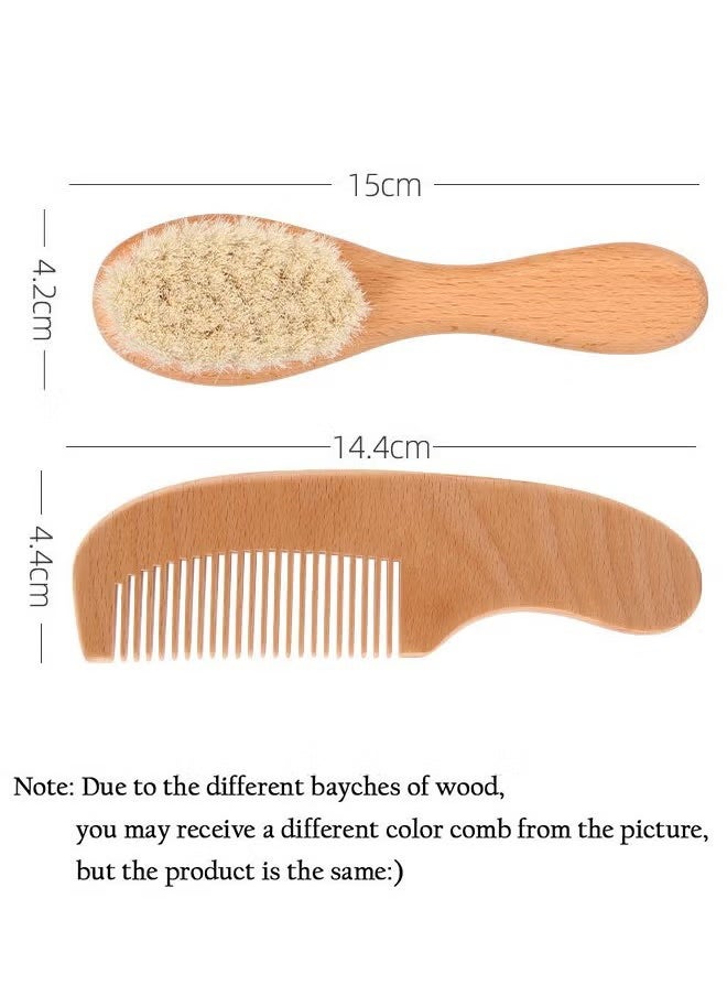 Baby Hair Bush and Comb Set - Nature Lotus Wood with Soft Goat Bristle and Pear Wood Comb for Newborns & Toddlers, Ideal for Cradle Cap
