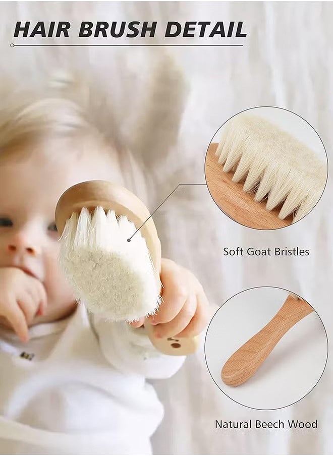 Baby Hair Bush and Comb Set - Nature Lotus Wood with Soft Goat Bristle and Pear Wood Comb for Newborns & Toddlers, Ideal for Cradle Cap