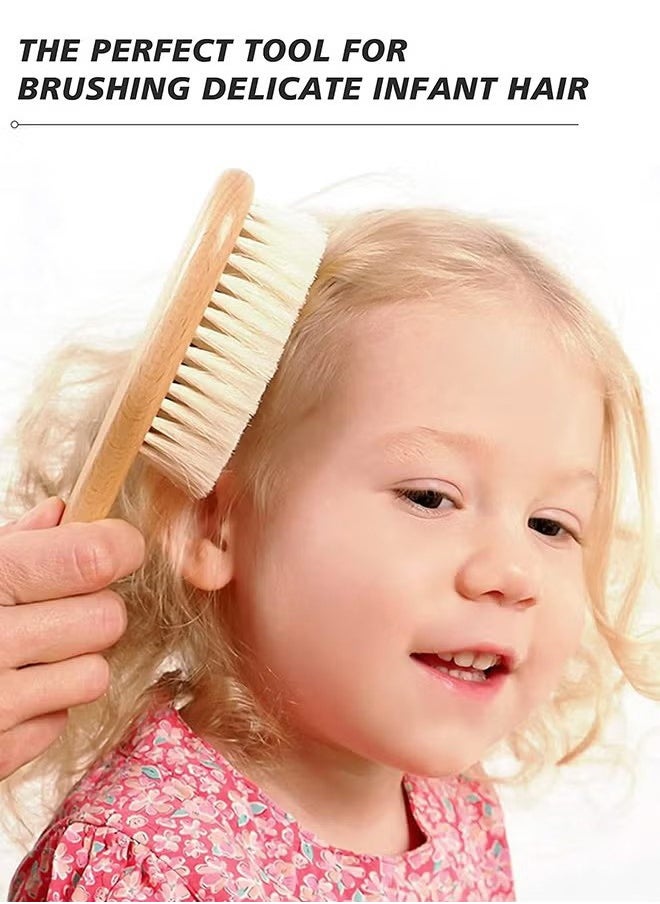 Baby Hair Bush and Comb Set - Nature Lotus Wood with Soft Goat Bristle and Pear Wood Comb for Newborns & Toddlers, Ideal for Cradle Cap