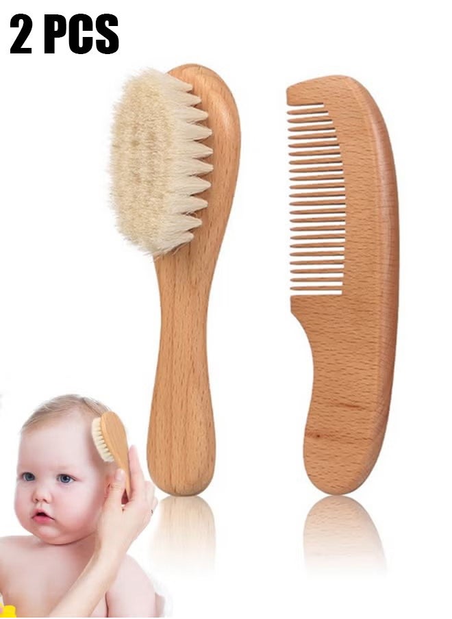 Baby Hair Bush and Comb Set - Nature Lotus Wood with Soft Goat Bristle and Pear Wood Comb for Newborns & Toddlers, Ideal for Cradle Cap