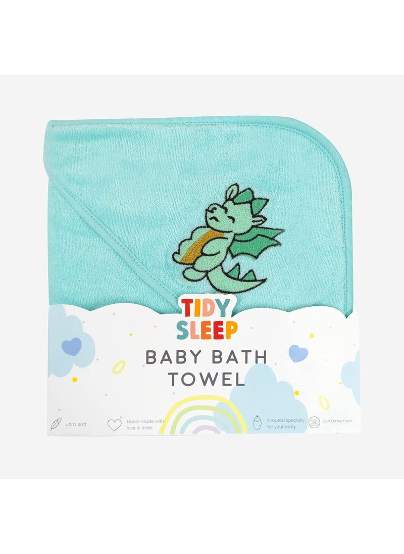 TIDY SLEEP Ultra Soft Lightweight 100 Organic Cotton Hooded Baby Bath TowelWrap Towel MintGreen Pack of 1 75 cm x 75 cm