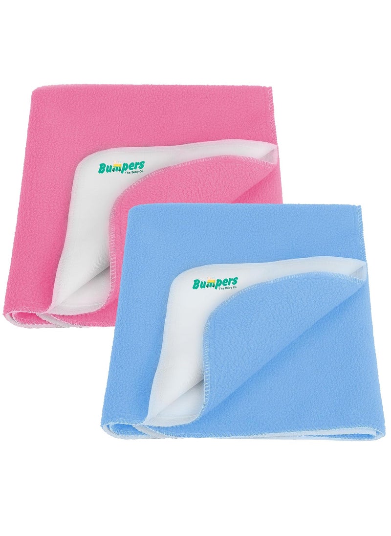 Bumpers The Baby Co AntiPiling Interlock Quick Dry Absorbent Sheet Polycotton Baby Bed Protecting Waterproof MatSea BluePink Small Pack of 2