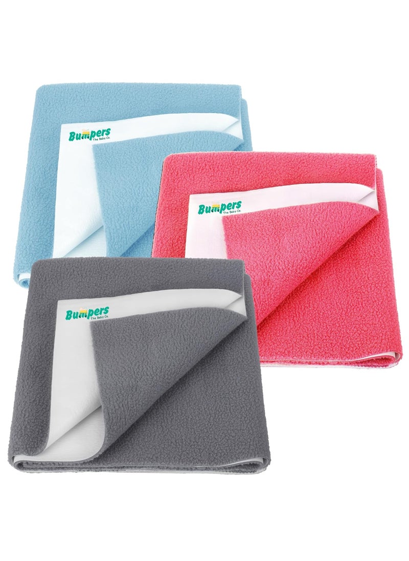 Bumpers AntiPiling Quick Dry Absorbent Sheet Polycotton Baby Bed Protecting Waterproof Mat Salmon Rose Grey Light Blue Small 70 x 50cm Pack of 3