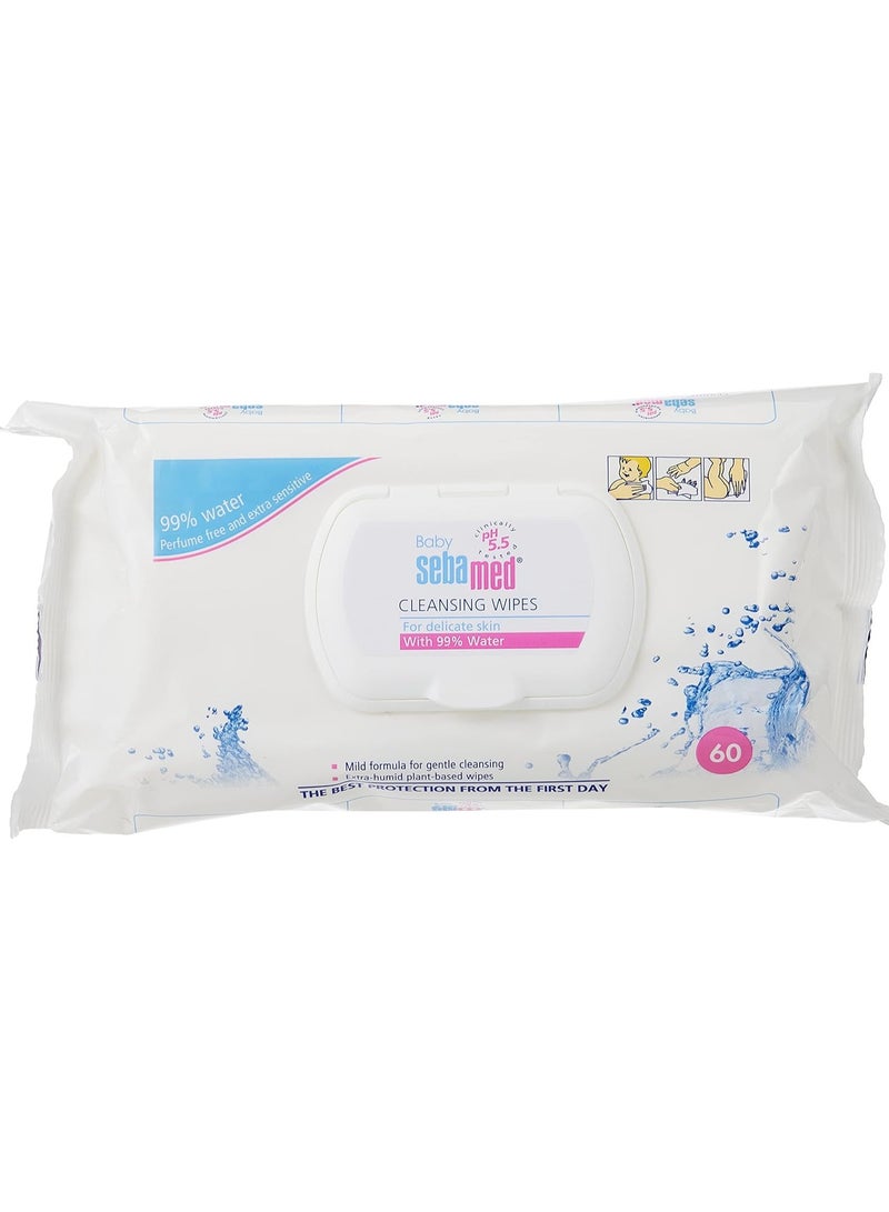 Baby Cleansing Wet Wipes With 99% Water 60 Pieces Pack
