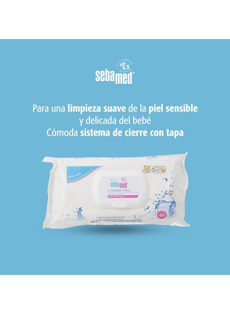 Baby Cleansing Wet Wipes With 99% Water 60 Pieces Pack