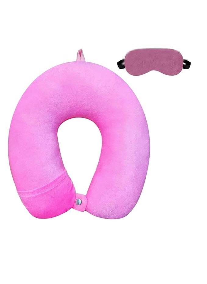 Breedlove Adjustable 360 Degree Support Comfort Pink Neck Pillow Eye Mask Combo for Improved Sleep Travel in Plan Flight Car Airplane for Sleeping Men and Women