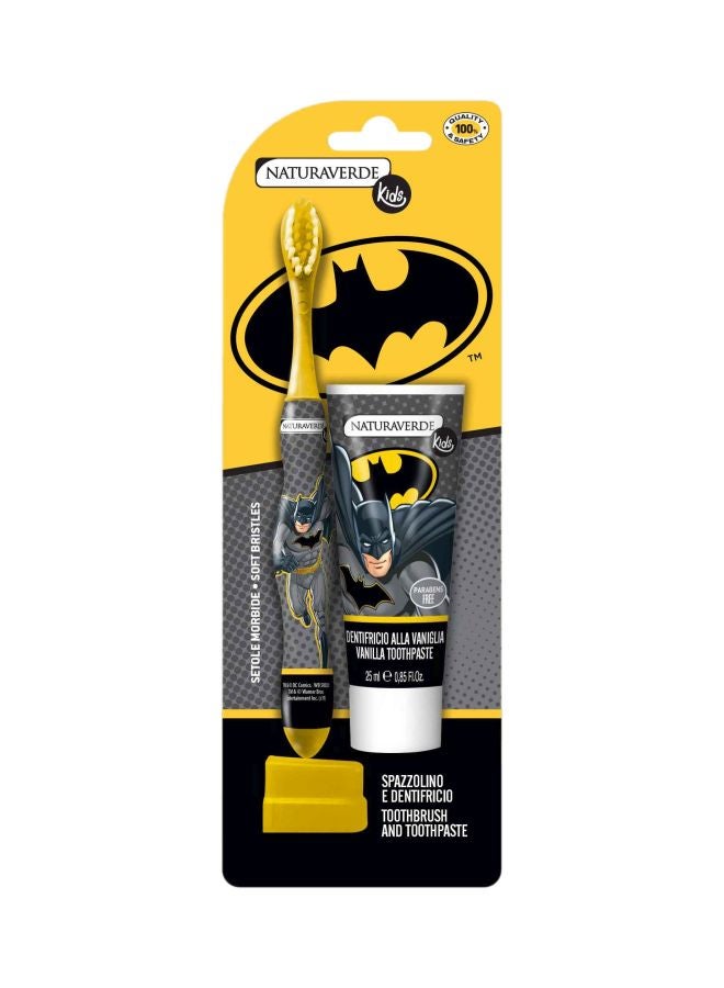 Batman Themed Vanilla Toothpaste With Toothbrush Black/Yellow 25ml