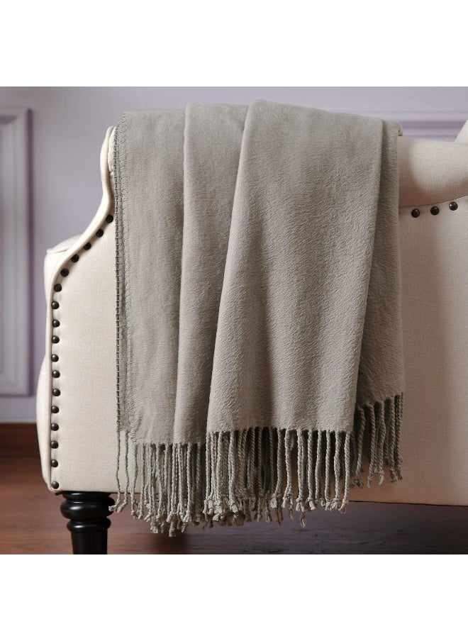 CUDDLE DREAMS Silk Throw Blanket with Hand-Knotted Fringe, Natural, Soft & Breathable (Gray)