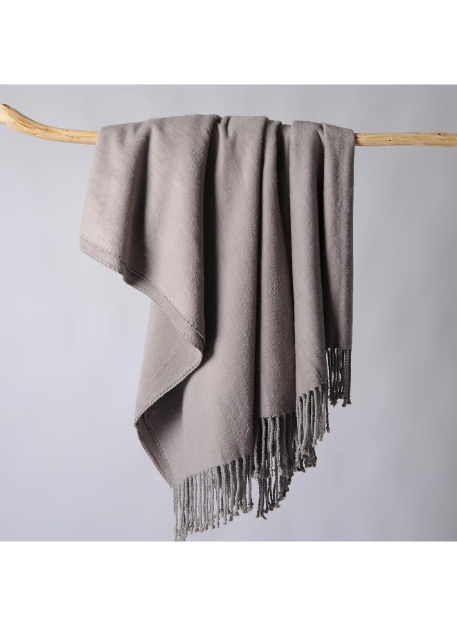 CUDDLE DREAMS Silk Throw Blanket with Hand-Knotted Fringe, Natural, Soft & Breathable (Gray)
