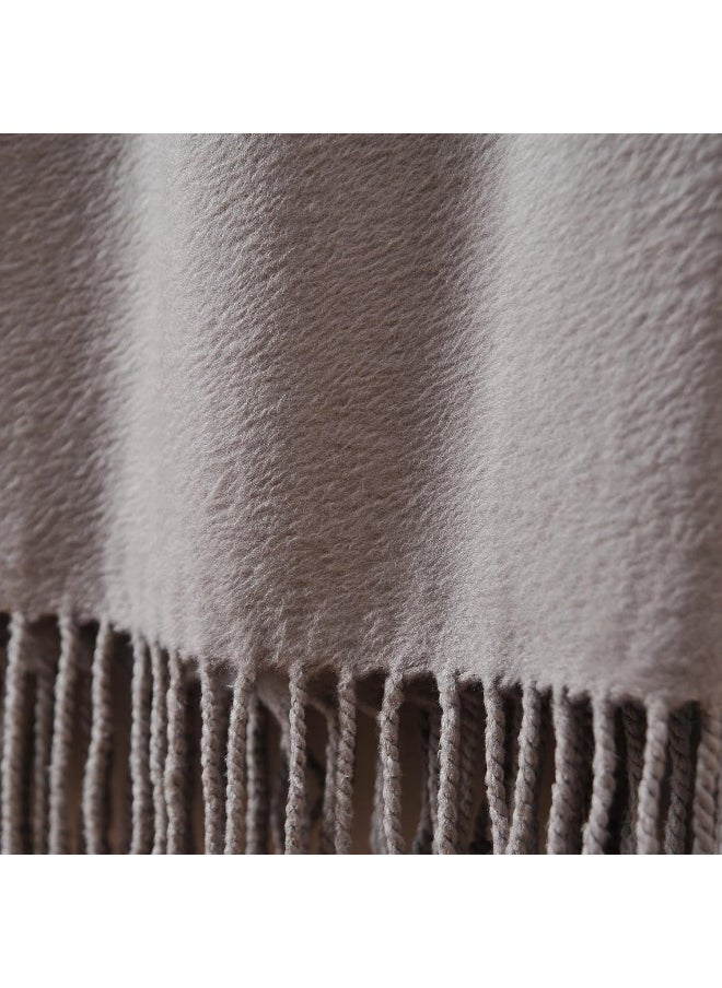 CUDDLE DREAMS Silk Throw Blanket with Hand-Knotted Fringe, Natural, Soft & Breathable (Gray)