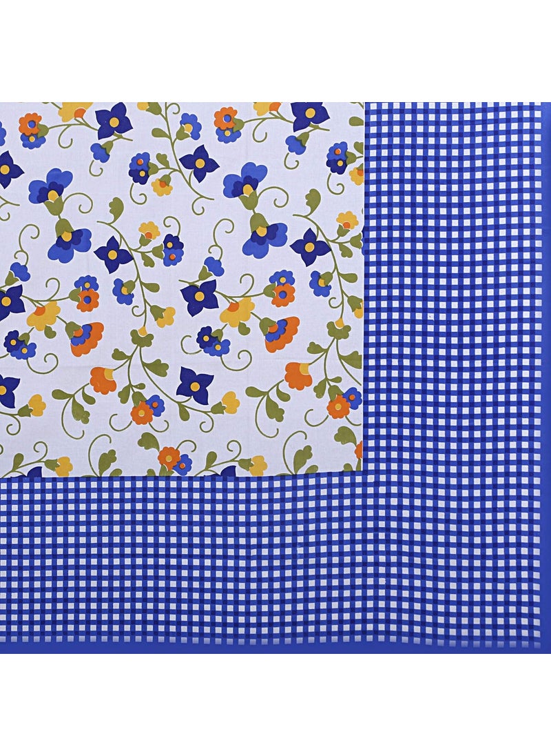 RajasthaniKart® Pure 100% Cotton Double Bed Sheet with 2 Pillow Covers (Bedsheet for Double Bed Cotton, Blue Flower Jaipuri, King Size,5194)