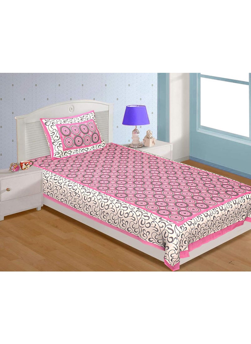 Ealth Kart Cotton Rajasthani Jaipuri Traditional Single Floral Bed Sheet with One Pillow Cover Pink
