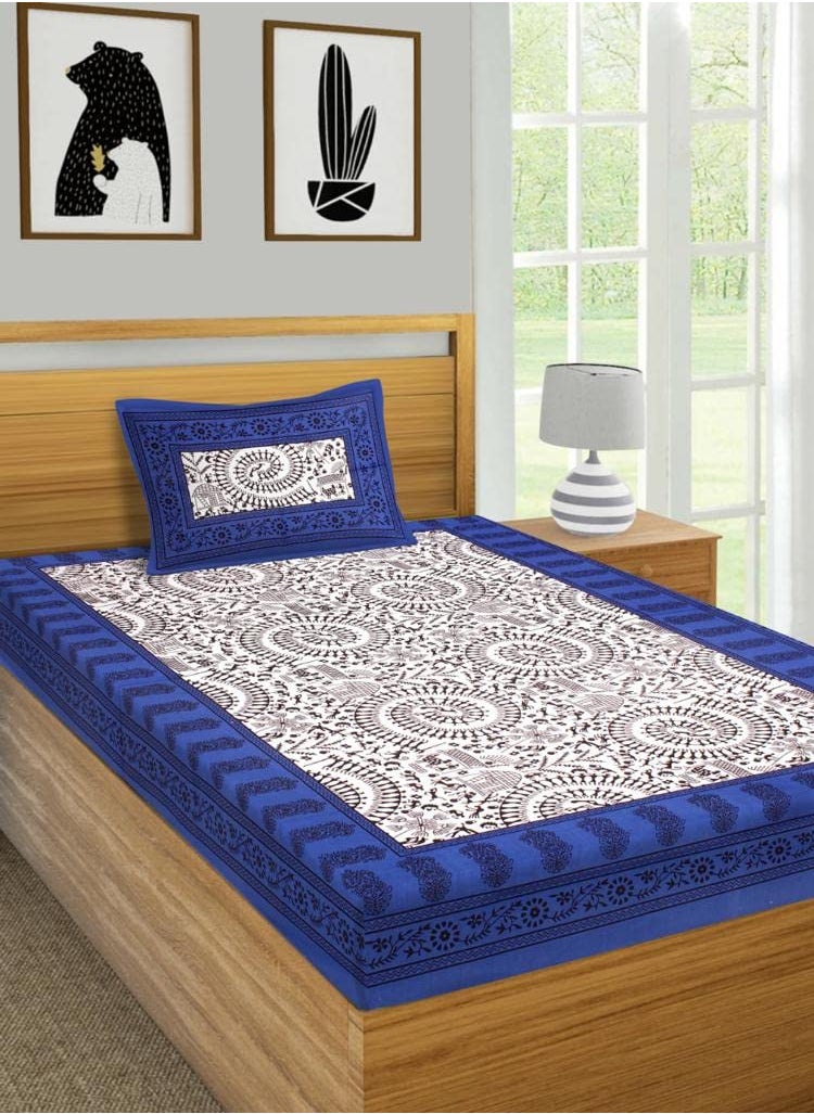 JAIPUR PRINTS 100 Cotton Jaipuri Traditional Single Bedsheet with 1 Pillow Covers Single Sale 11