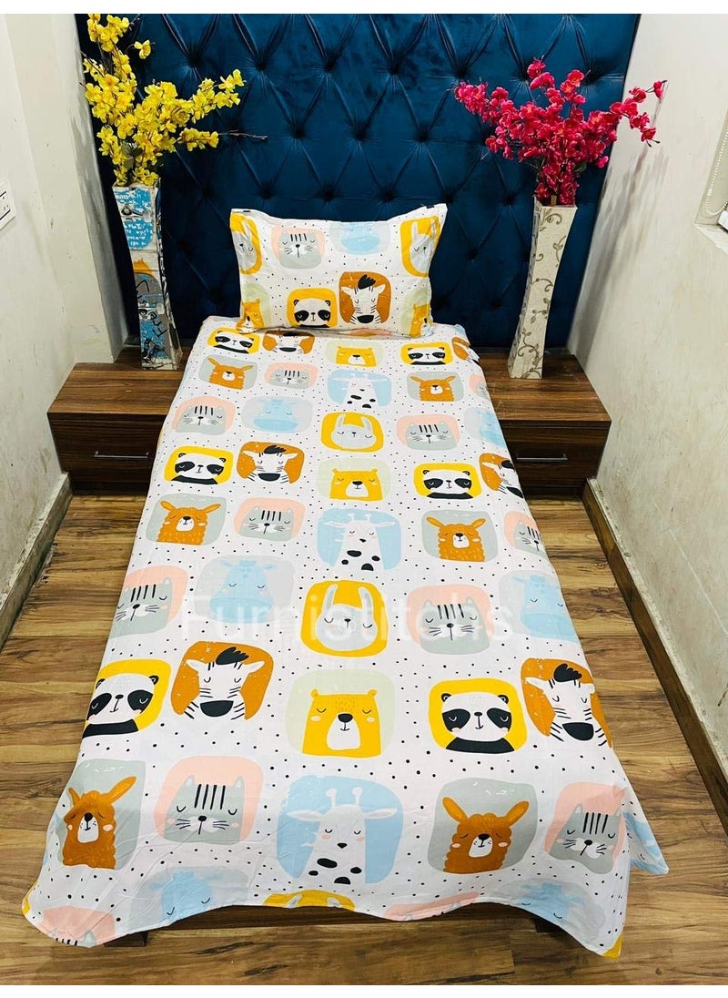 Furnistitchs Microfiber Single Bed Sheet with 1 Pillow Cover 60X 90 inches Cotton Feel Arrow Blue Cow White