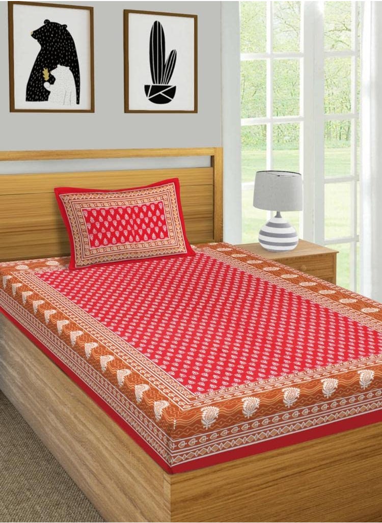 JAIPUR PRINTS 100 Cotton Jaipuri Traditional Single Bedsheet with 1 Pillow Covers Single Sale 16